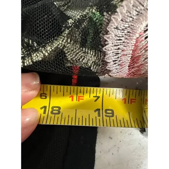 Beige by eci Black Embroidered Floral Blouse Sheer Bell Sleeve L Lined Party D31 - Picture 6 of 7